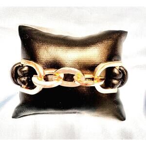 Faux Leather To Rose Gold Rhinestone Latch to Horsebit and 3 Ring Bracelet